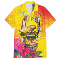 Papua New Guinea Cultural Tropical Flowers Family Matching Short Sleeve Bodycon Dress and Hawaiian Shirt LT9 Dad's Shirt - Short Sleeve Gold - Polynesian Pride