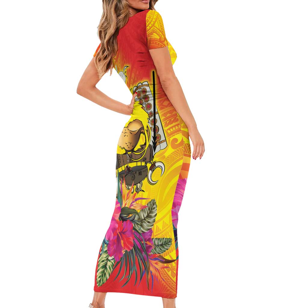 Papua New Guinea Cultural Tropical Flowers Family Matching Short Sleeve Bodycon Dress and Hawaiian Shirt LT9 - Polynesian Pride