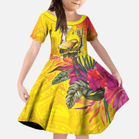 Papua New Guinea Cultural Tropical Flowers Family Matching Summer Maxi Dress and Hawaiian Shirt LT9 Daughter's Dress Gold - Polynesian Pride