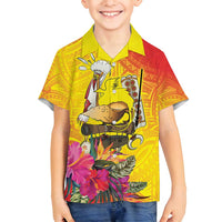 Papua New Guinea Cultural Tropical Flowers Family Matching Tank Maxi Dress and Hawaiian Shirt LT9 Son's Shirt Gold - Polynesian Pride