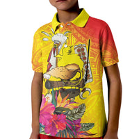 Papua New Guinea Cultural Tropical Flowers Kid Polo Shirt LT9 Kid Gold - Polynesian Pride