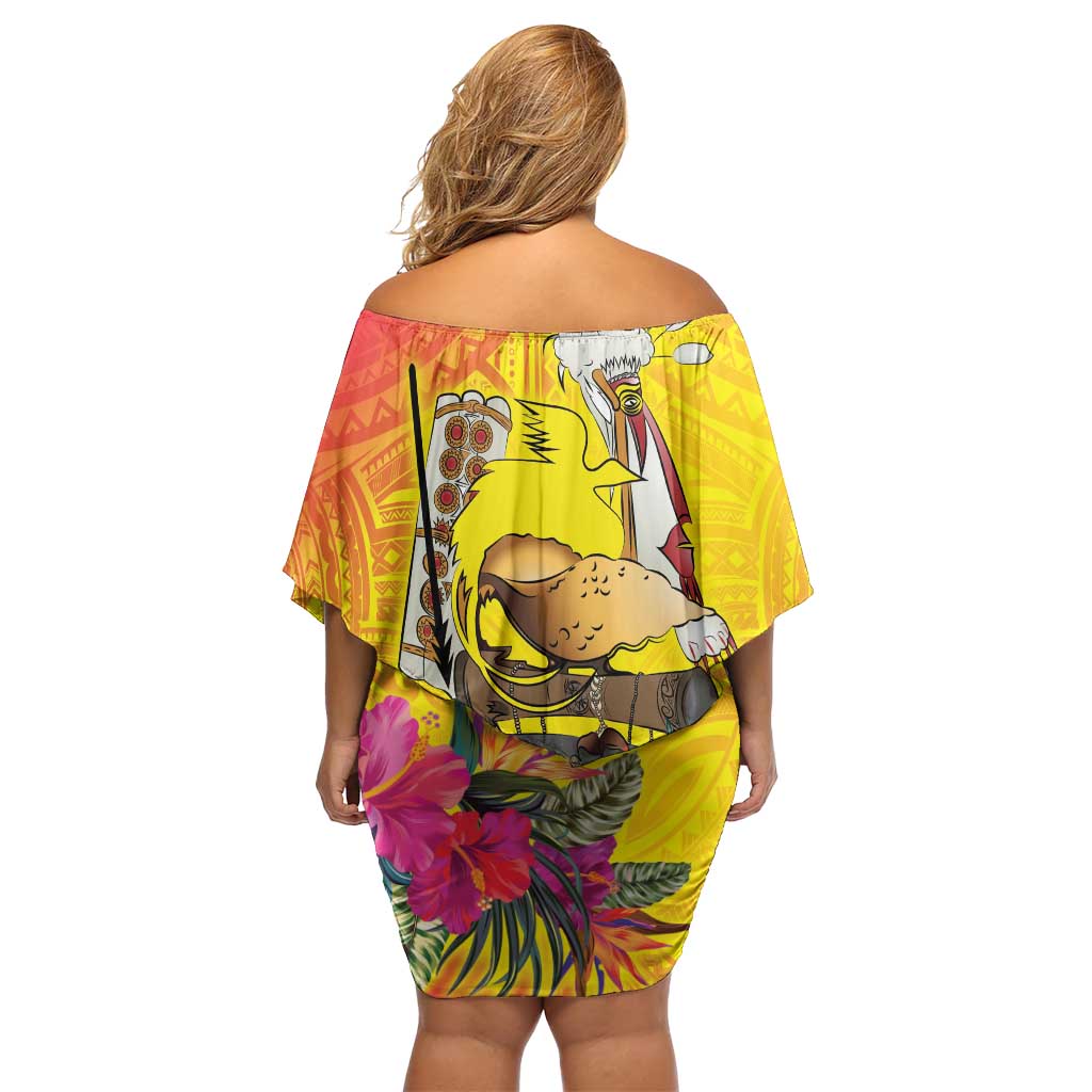 Papua New Guinea Cultural Tropical Flowers Off Shoulder Short Dress