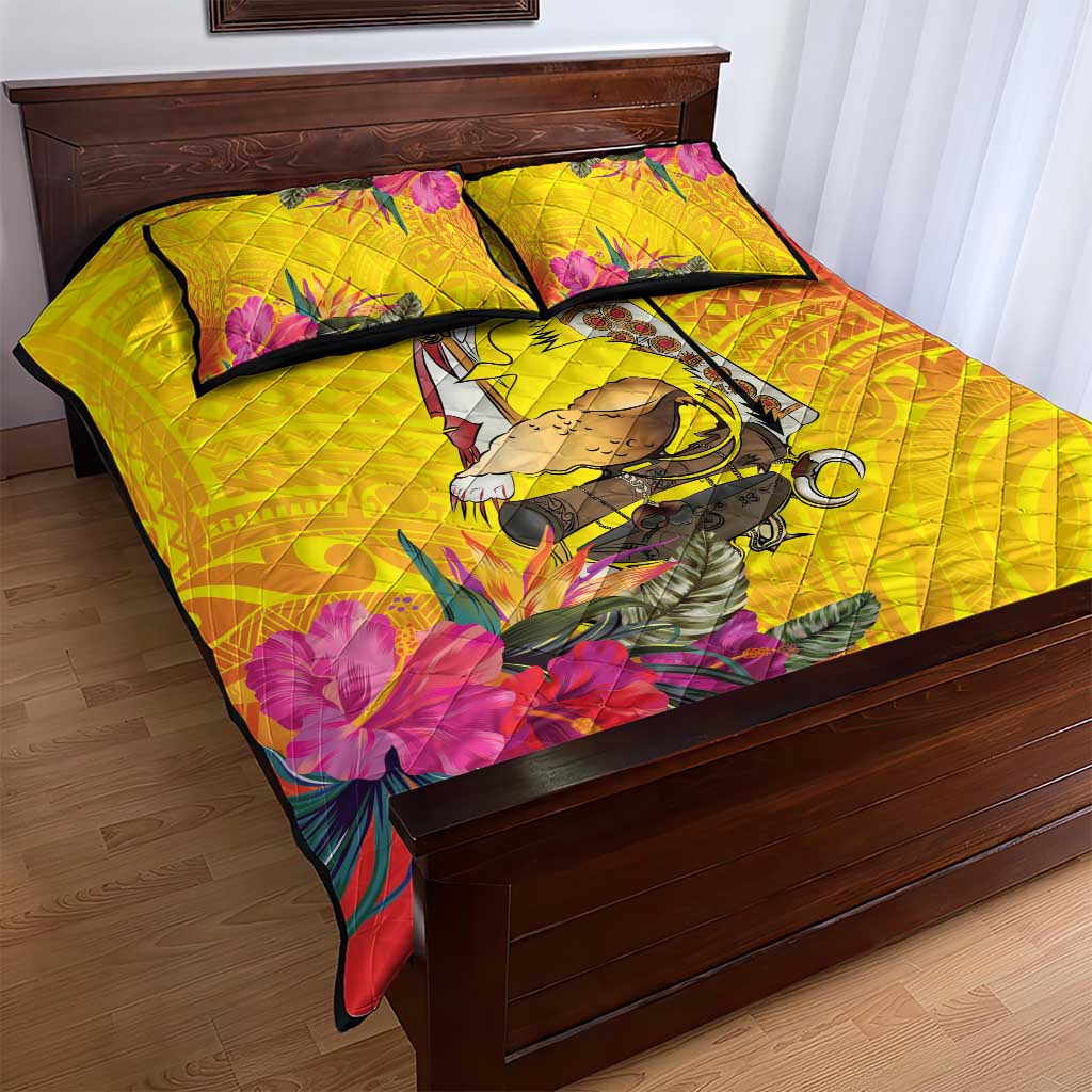 Papua New Guinea Cultural Tropical Flowers Quilt Bed Set