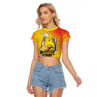 Papua New Guinea Cultural Tropical Flowers Raglan Cropped T Shirt LT9 Female Gold - Polynesian Pride