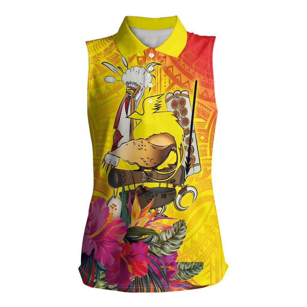 Papua New Guinea Cultural Tropical Flowers Women Sleeveless Polo Shirt LT9 Female Gold - Polynesian Pride