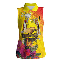 Papua New Guinea Cultural Tropical Flowers Women Sleeveless Polo Shirt LT9 Female Gold - Polynesian Pride
