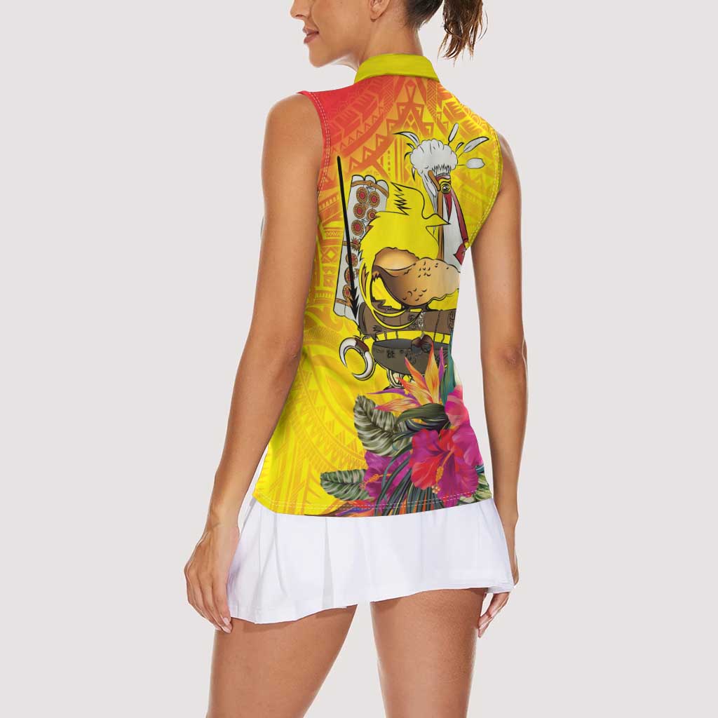 Papua New Guinea Cultural Tropical Flowers Women Sleeveless Polo Shirt LT9 - Polynesian Pride