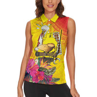 Papua New Guinea Cultural Tropical Flowers Women Sleeveless Polo Shirt LT9 - Polynesian Pride