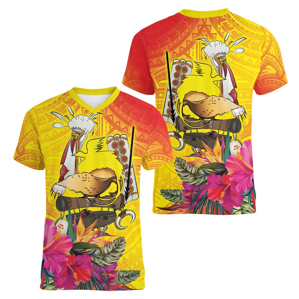 Papua New Guinea Cultural Tropical Flowers Women V-Neck T-Shirt LT9 - Polynesian Pride