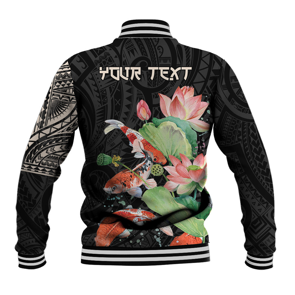Personalized Japanese Koi Fish Baseball Jacket with Polynesian Pattern