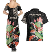 Personalized Japanese Koi Fish Couples Matching Summer Maxi Dress and Hawaiian Shirt with Polynesian Pattern