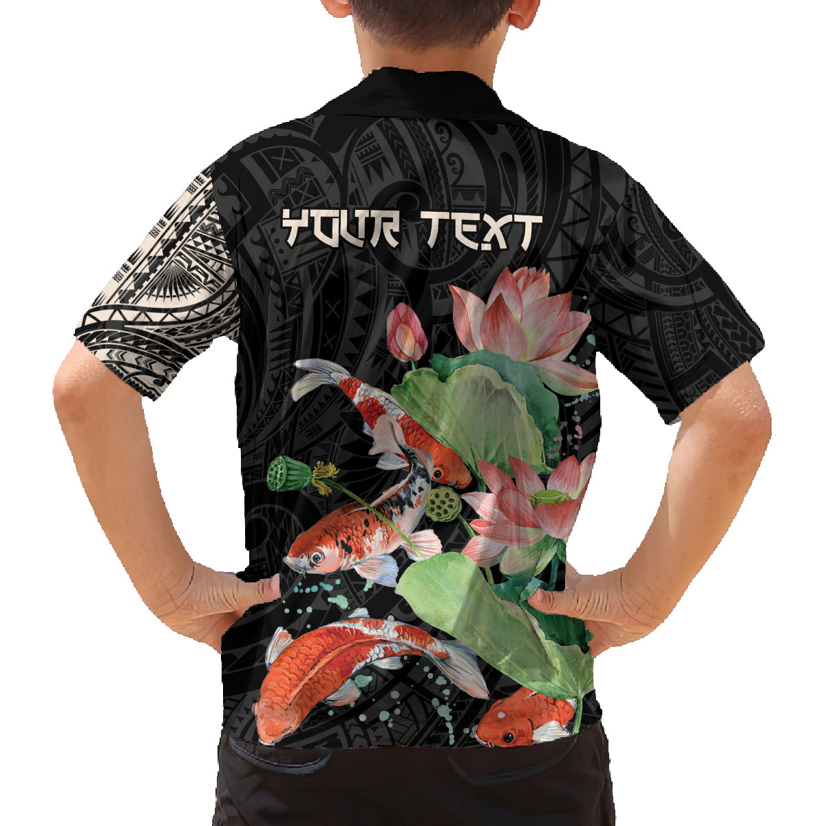 Personalized Japanese Koi Fish Family Matching Off The Shoulder Long Sleeve Dress and Hawaiian Shirt with Polynesian Pattern LT9 - Polynesian Pride