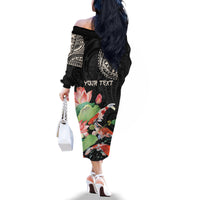 Personalized Japanese Koi Fish Family Matching Off The Shoulder Long Sleeve Dress and Hawaiian Shirt with Polynesian Pattern LT9 - Polynesian Pride