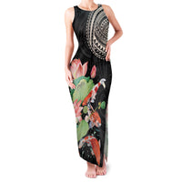 Personalized Japanese Koi Fish Family Matching Tank Maxi Dress and Hawaiian Shirt with Polynesian Pattern
