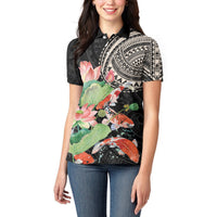 Personalized Japanese Koi Fish Women Polo Shirt with Polynesian Pattern