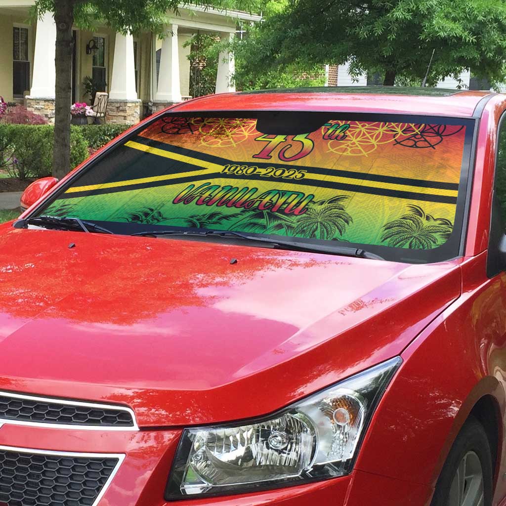 Hapi 45th Indipendens Dei Vanuatu Auto Sun Shade Yumi 1980 with Vanuatuan Beach Landscape - Polynesian Pride