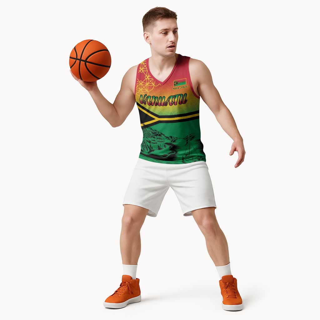 Hapi 45th Indipendens Dei Vanuatu Basketball Jersey Yumi 1980 with Vanuatuan Beach Landscape - Polynesian Pride
