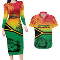 Hapi 45th Indipendens Dei Vanuatu Couples Matching Long Sleeve Bodycon Dress and Hawaiian Shirt Yumi 1980 with Vanuatuan Beach Landscape LT9 Red - Polynesian Pride