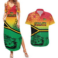 Hapi 45th Indipendens Dei Vanuatu Couples Matching Summer Maxi Dress and Hawaiian Shirt Yumi 1980 with Vanuatuan Beach Landscape LT9 Red - Polynesian Pride