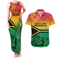 Hapi 45th Indipendens Dei Vanuatu Couples Matching Tank Maxi Dress and Hawaiian Shirt Yumi 1980 with Vanuatuan Beach Landscape LT9 Red - Polynesian Pride