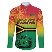 Hapi 45th Indipendens Dei Vanuatu Family Matching Long Sleeve Bodycon Dress and Hawaiian Shirt Yumi 1980 with Vanuatuan Beach Landscape LT9 Dad's Shirt - Long Sleeve Red - Polynesian Pride
