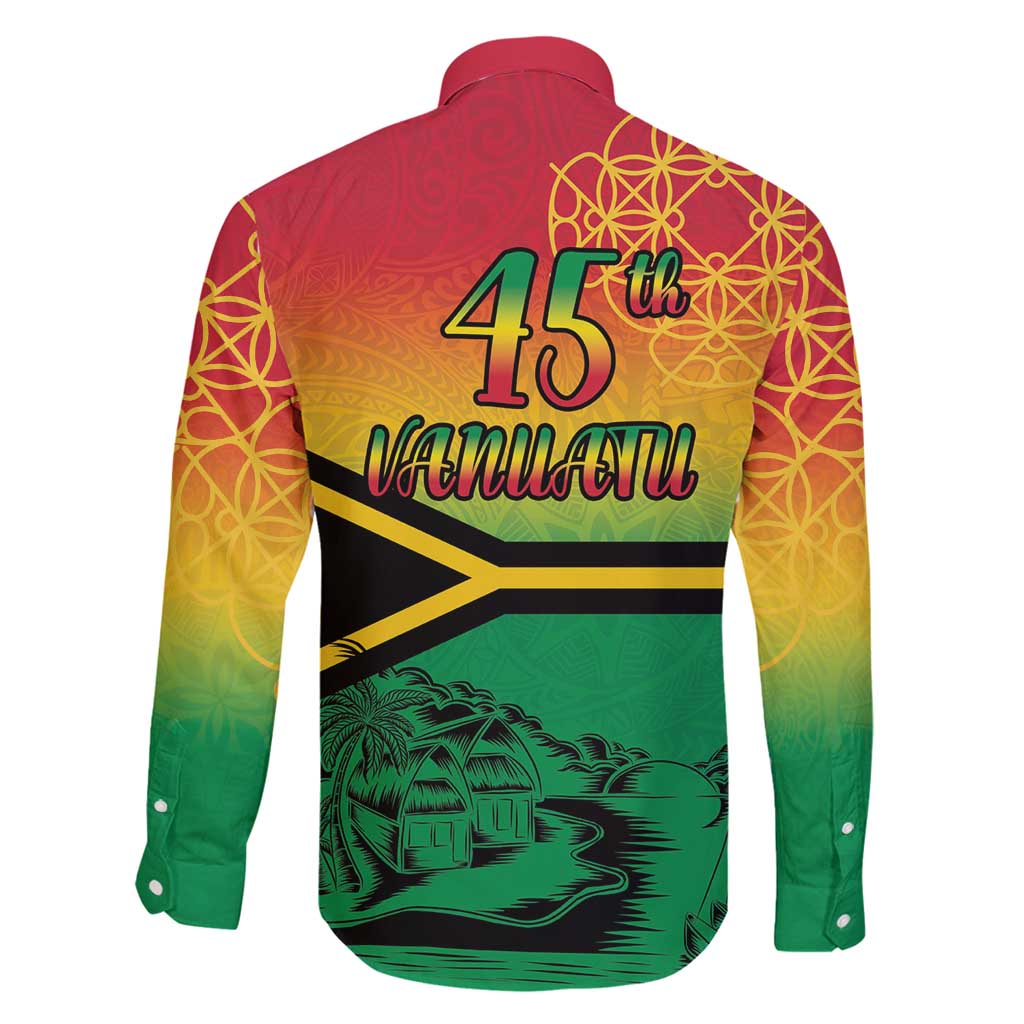 Hapi 45th Indipendens Dei Vanuatu Family Matching Long Sleeve Bodycon Dress and Hawaiian Shirt Yumi 1980 with Vanuatuan Beach Landscape LT9 - Polynesian Pride