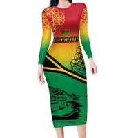 Hapi 45th Indipendens Dei Vanuatu Family Matching Long Sleeve Bodycon Dress and Hawaiian Shirt Yumi 1980 with Vanuatuan Beach Landscape LT9 Mom's Dress Red - Polynesian Pride