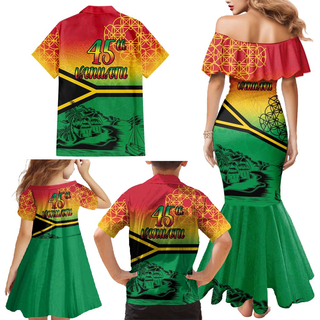 Hapi 45th Indipendens Dei Vanuatu Family Matching Mermaid Dress and Hawaiian Shirt Yumi 1980 with Vanuatuan Beach Landscape LT9 - Polynesian Pride
