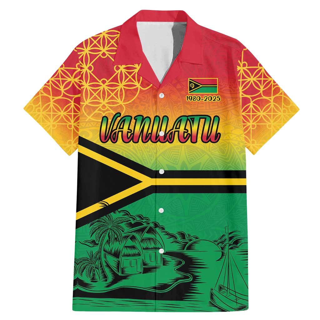 Hapi 45th Indipendens Dei Vanuatu Family Matching Mermaid Dress and Hawaiian Shirt Yumi 1980 with Vanuatuan Beach Landscape LT9 Dad's Shirt - Short Sleeve Red - Polynesian Pride