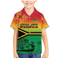Hapi 45th Indipendens Dei Vanuatu Family Matching Mermaid Dress and Hawaiian Shirt Yumi 1980 with Vanuatuan Beach Landscape LT9 Son's Shirt Red - Polynesian Pride