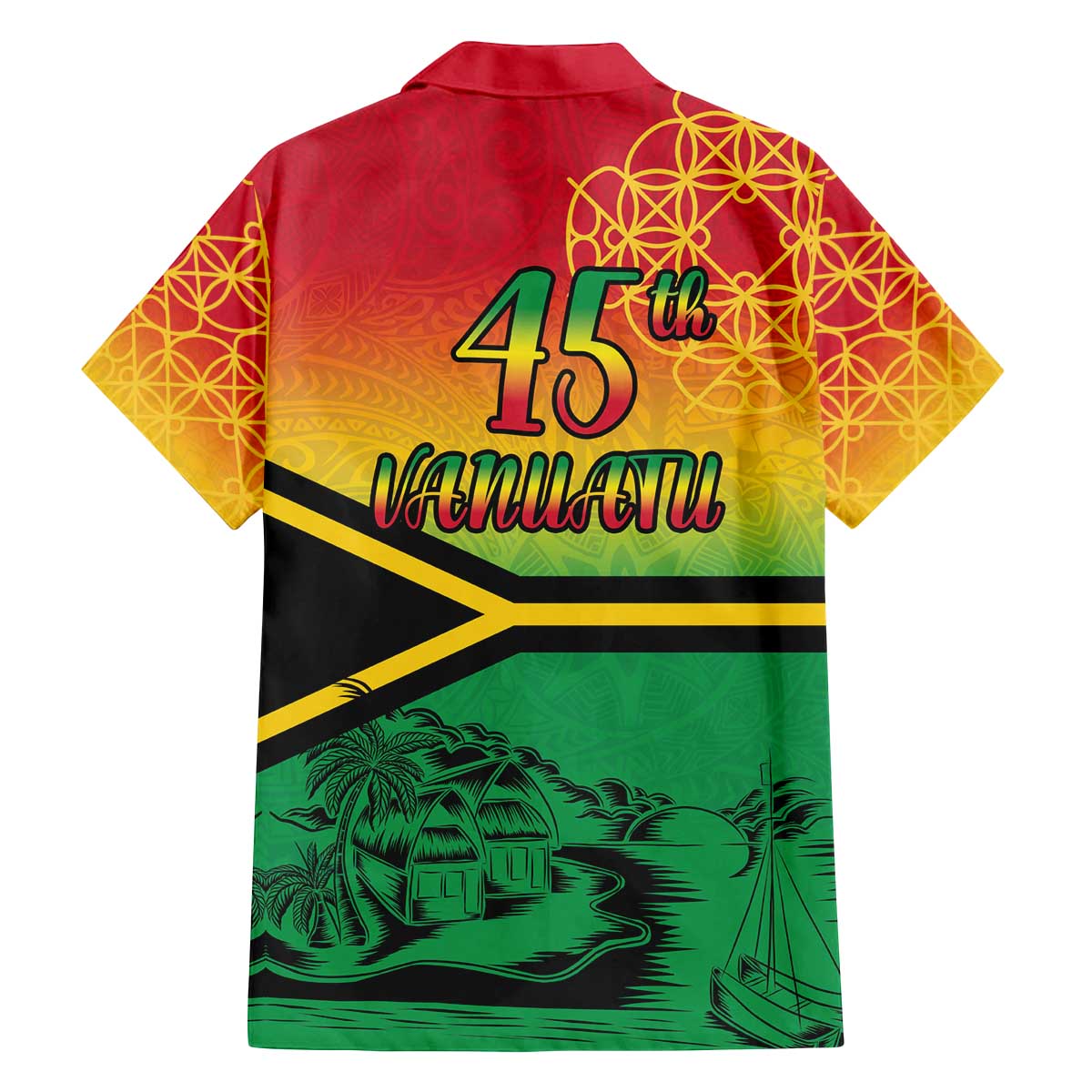 Hapi 45th Indipendens Dei Vanuatu Family Matching Off The Shoulder Long Sleeve Dress and Hawaiian Shirt Yumi 1980 with Vanuatuan Beach Landscape LT9 - Polynesian Pride