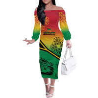 Hapi 45th Indipendens Dei Vanuatu Family Matching Off The Shoulder Long Sleeve Dress and Hawaiian Shirt Yumi 1980 with Vanuatuan Beach Landscape LT9 Mom's Dress Red - Polynesian Pride