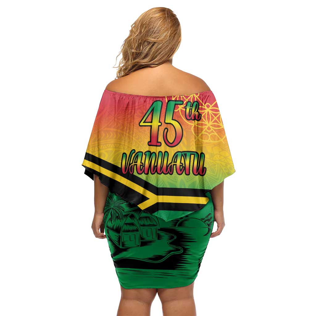 Hapi 45th Indipendens Dei Vanuatu Family Matching Off Shoulder Short Dress and Hawaiian Shirt Yumi 1980 with Vanuatuan Beach Landscape LT9 - Polynesian Pride