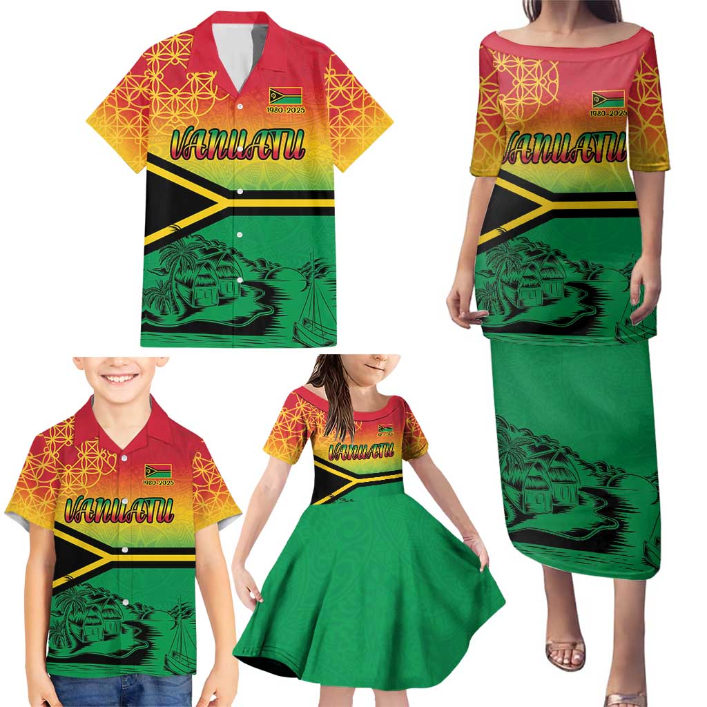 Hapi 45th Indipendens Dei Vanuatu Family Matching Puletasi and Hawaiian Shirt Yumi 1980 with Vanuatuan Beach Landscape LT9 - Polynesian Pride