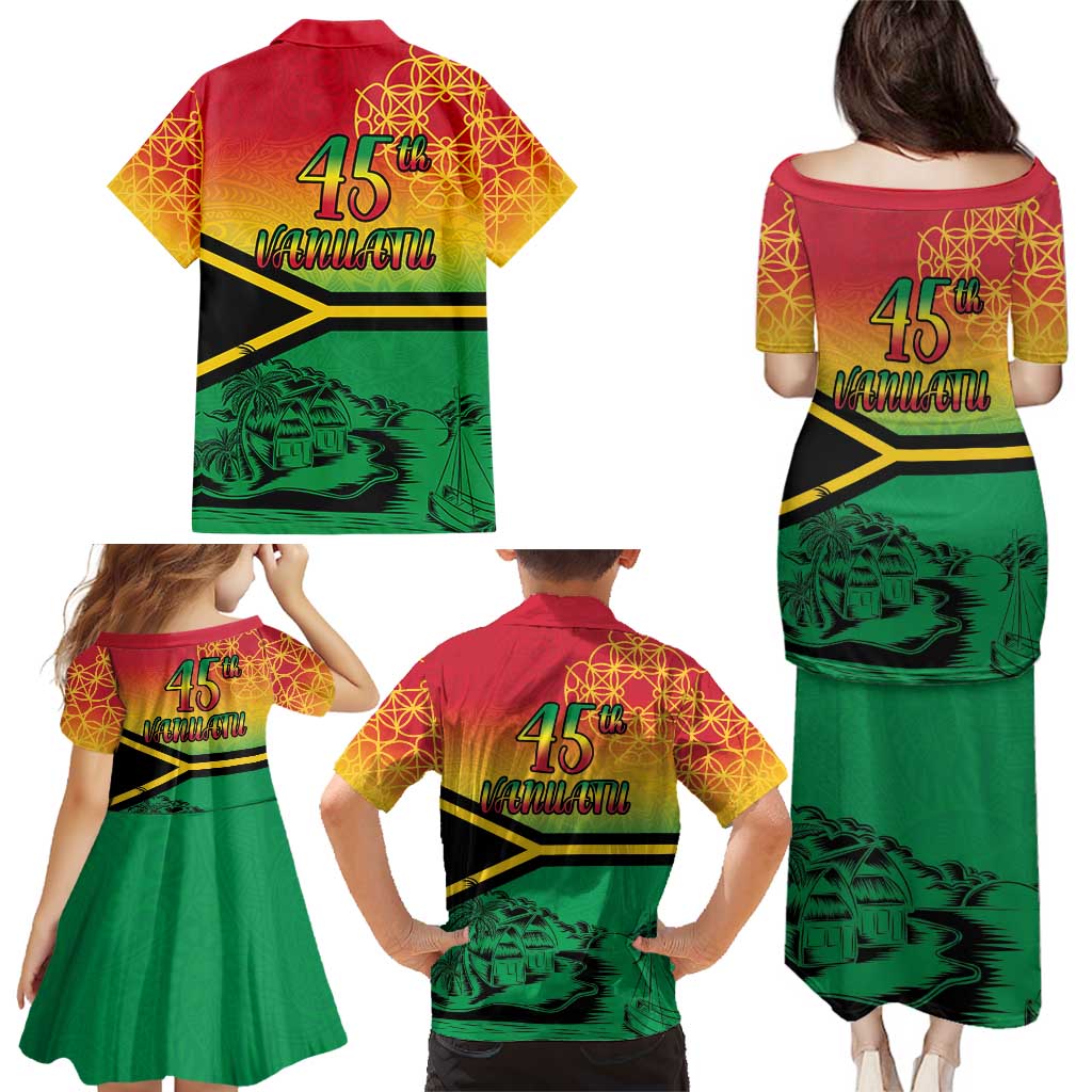 Hapi 45th Indipendens Dei Vanuatu Family Matching Puletasi and Hawaiian Shirt Yumi 1980 with Vanuatuan Beach Landscape LT9 - Polynesian Pride