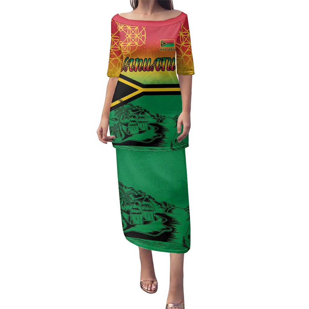 Hapi 45th Indipendens Dei Vanuatu Family Matching Puletasi and Hawaiian Shirt Yumi 1980 with Vanuatuan Beach Landscape LT9 Mom's Dress Red - Polynesian Pride