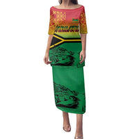Hapi 45th Indipendens Dei Vanuatu Family Matching Puletasi and Hawaiian Shirt Yumi 1980 with Vanuatuan Beach Landscape LT9 Mom's Dress Red - Polynesian Pride