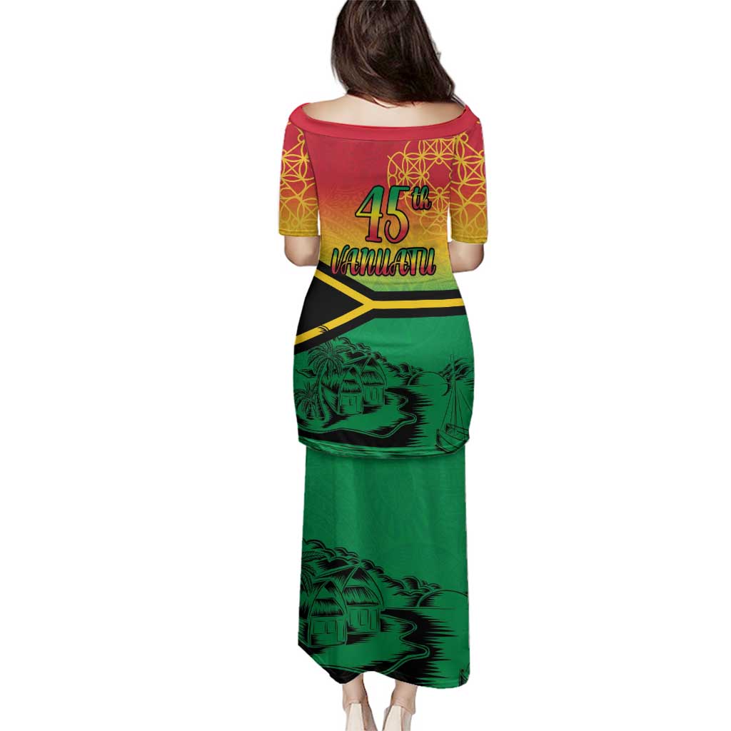 Hapi 45th Indipendens Dei Vanuatu Family Matching Puletasi and Hawaiian Shirt Yumi 1980 with Vanuatuan Beach Landscape LT9 - Polynesian Pride