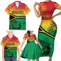 Hapi 45th Indipendens Dei Vanuatu Family Matching Short Sleeve Bodycon Dress and Hawaiian Shirt Yumi 1980 with Vanuatuan Beach Landscape LT9 - Polynesian Pride
