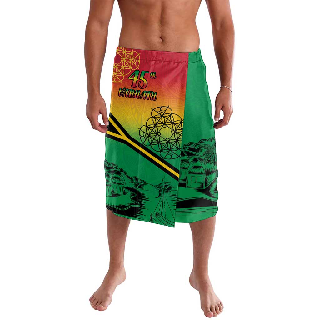 Hapi 45th Indipendens Dei Vanuatu Lavalava Yumi 1980 with Vanuatuan Beach Landscape