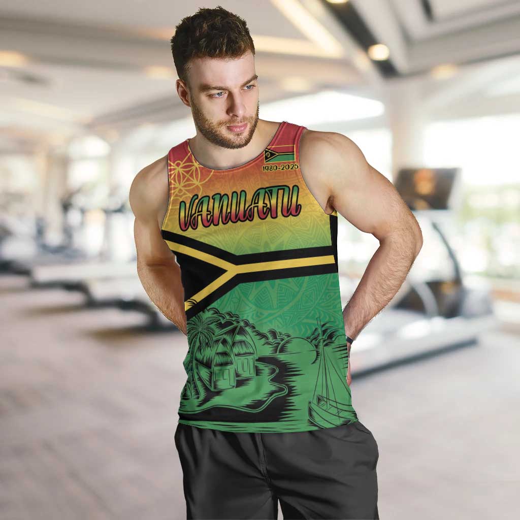 Hapi 45th Indipendens Dei Vanuatu Men Tank Top Yumi 1980 with Vanuatuan Beach Landscape