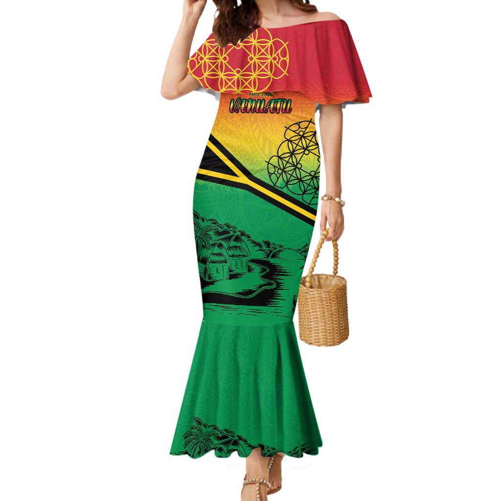 Hapi 45th Indipendens Dei Vanuatu Mermaid Dress Yumi 1980 with Vanuatuan Beach Landscape LT9 Women Red - Polynesian Pride