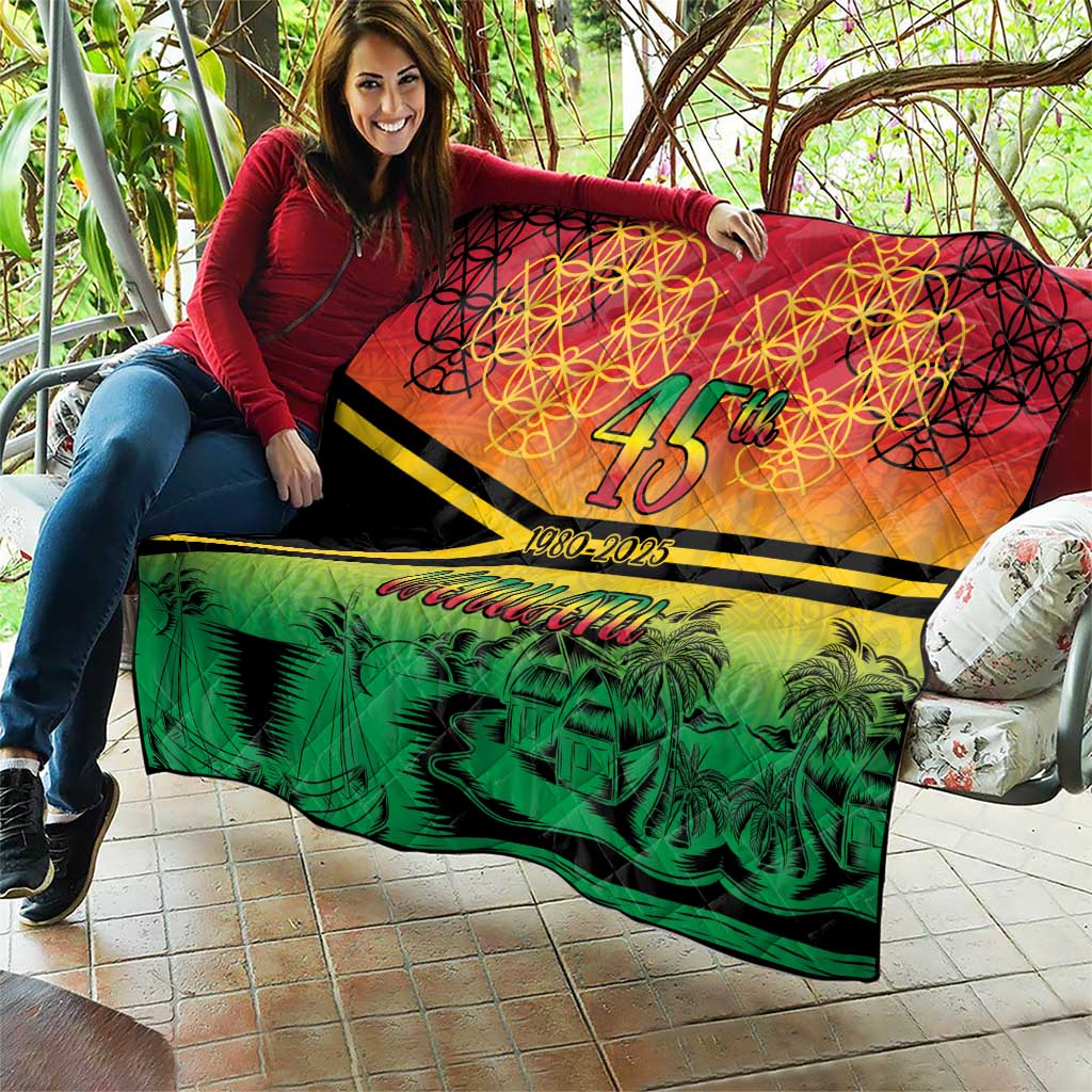 Hapi 45th Indipendens Dei Vanuatu Quilt Yumi 1980 with Vanuatuan Beach Landscape