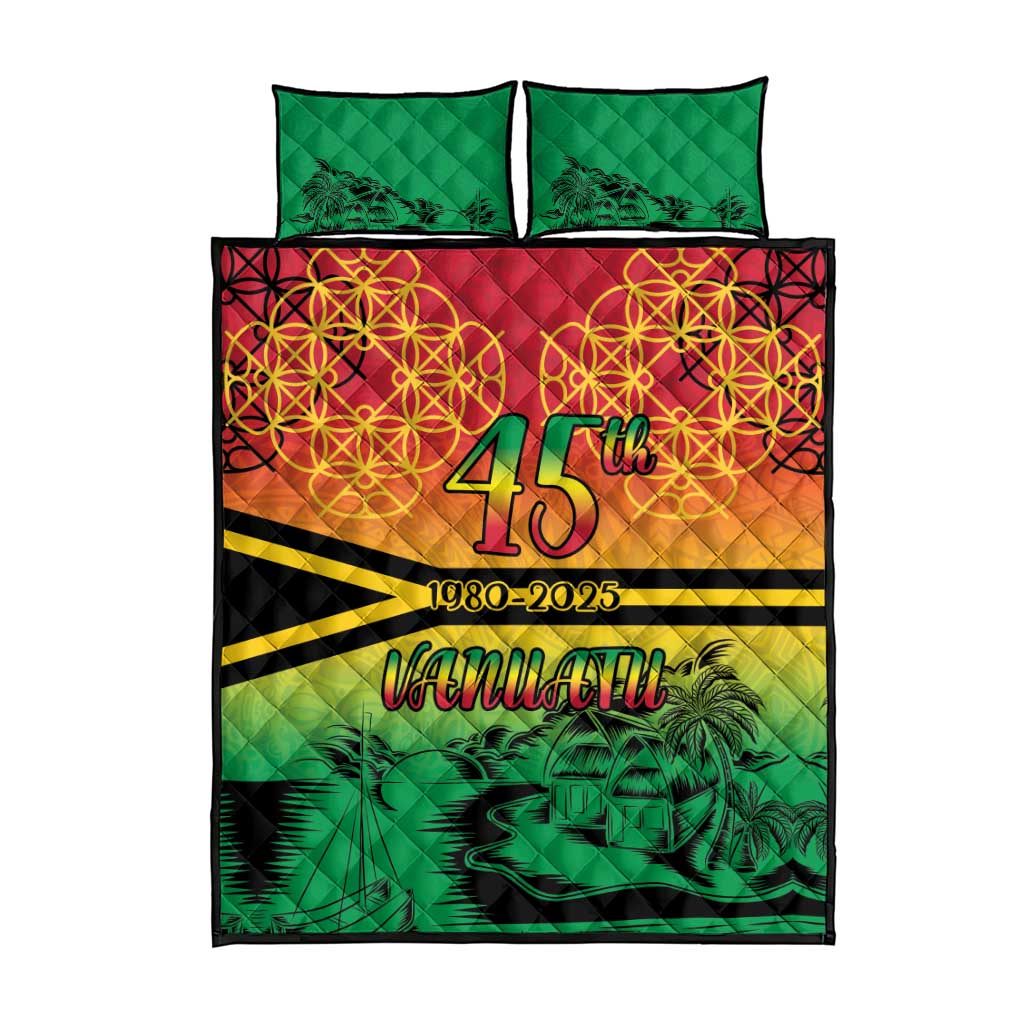Hapi 45th Indipendens Dei Vanuatu Quilt Bed Set Yumi 1980 with Vanuatuan Beach Landscape