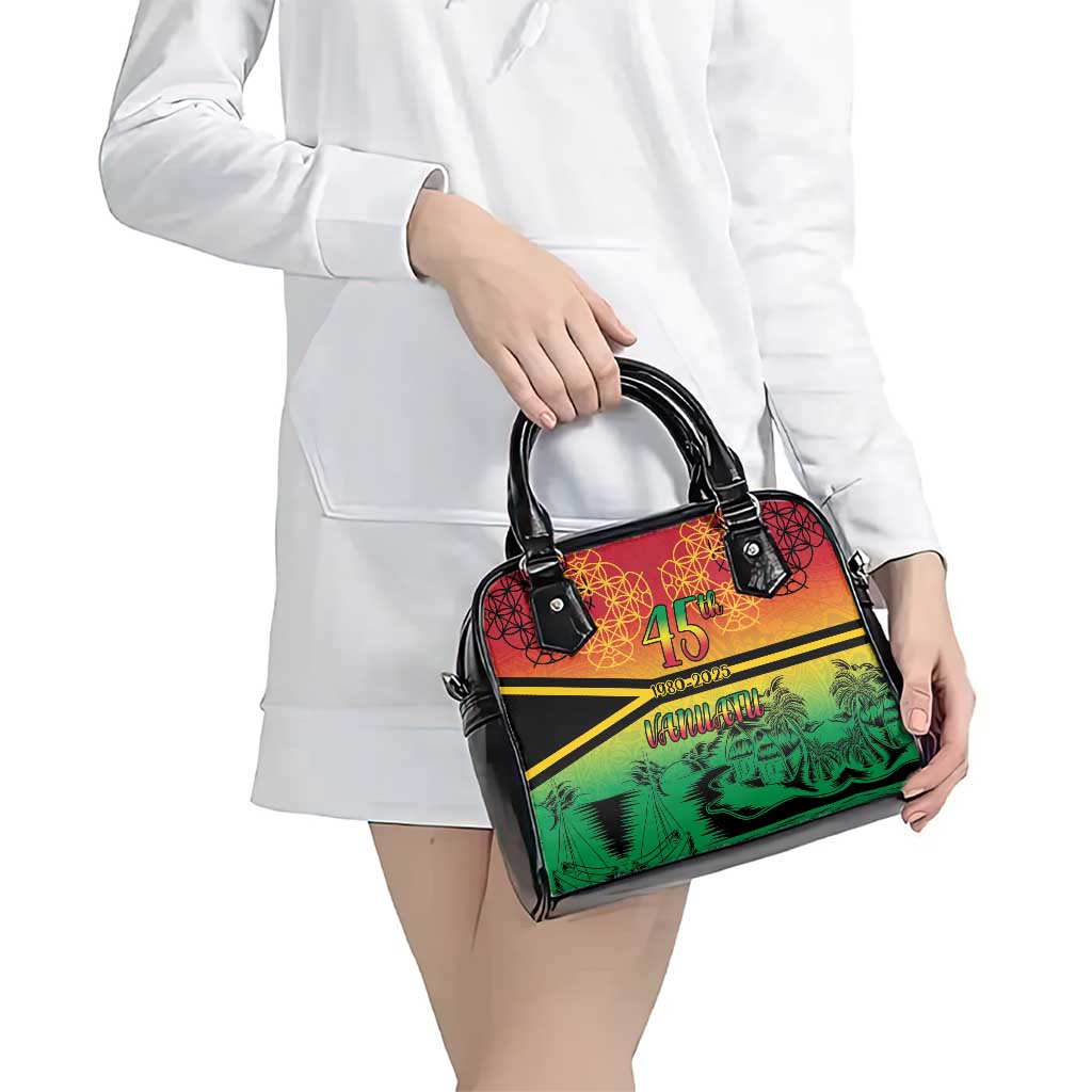 Hapi 45th Indipendens Dei Vanuatu Shoulder Handbag Yumi 1980 with Vanuatuan Beach Landscape
