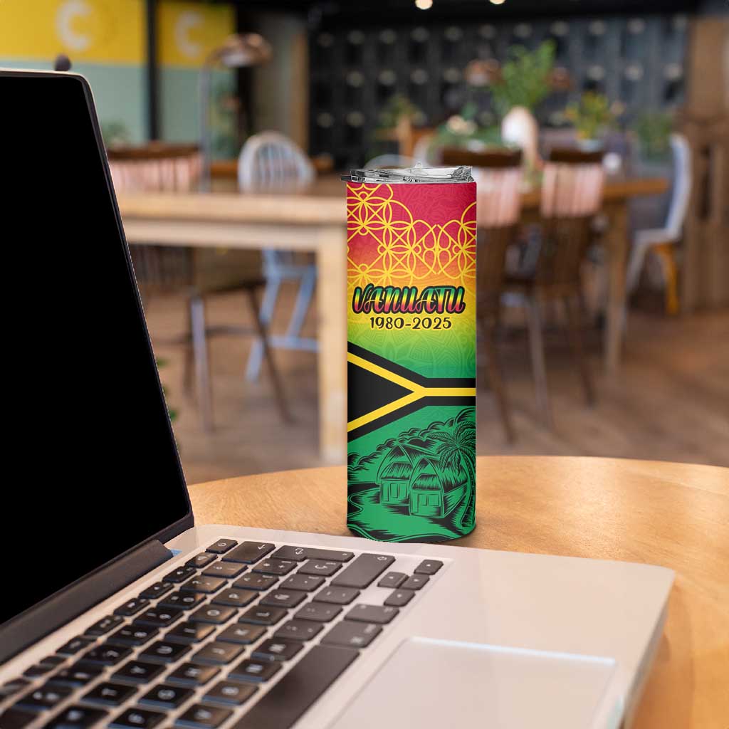 Hapi 45th Indipendens Dei Vanuatu Skinny Tumbler Yumi 1980 with Vanuatuan Beach Landscape LT9 - Polynesian Pride