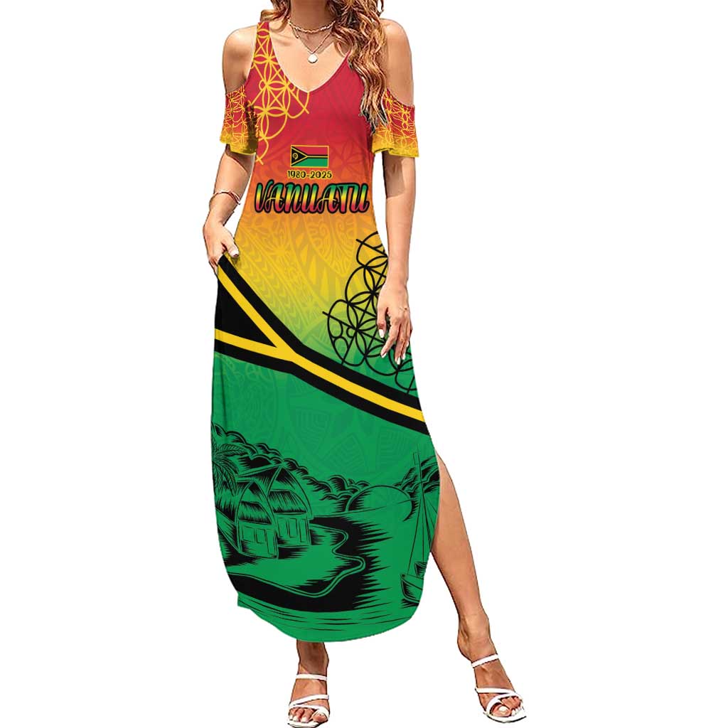 Hapi 45th Indipendens Dei Vanuatu Summer Maxi Dress Yumi 1980 with Vanuatuan Beach Landscape LT9 Women Red - Polynesian Pride