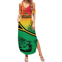 Hapi 45th Indipendens Dei Vanuatu Summer Maxi Dress Yumi 1980 with Vanuatuan Beach Landscape LT9 Women Red - Polynesian Pride