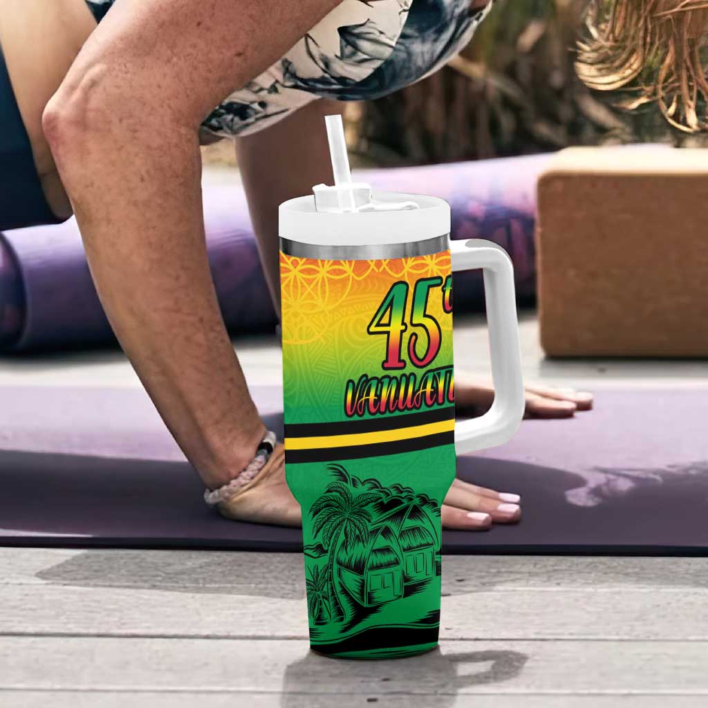 Hapi 45th Indipendens Dei Vanuatu Tumbler With Handle Yumi 1980 with Vanuatuan Beach Landscape