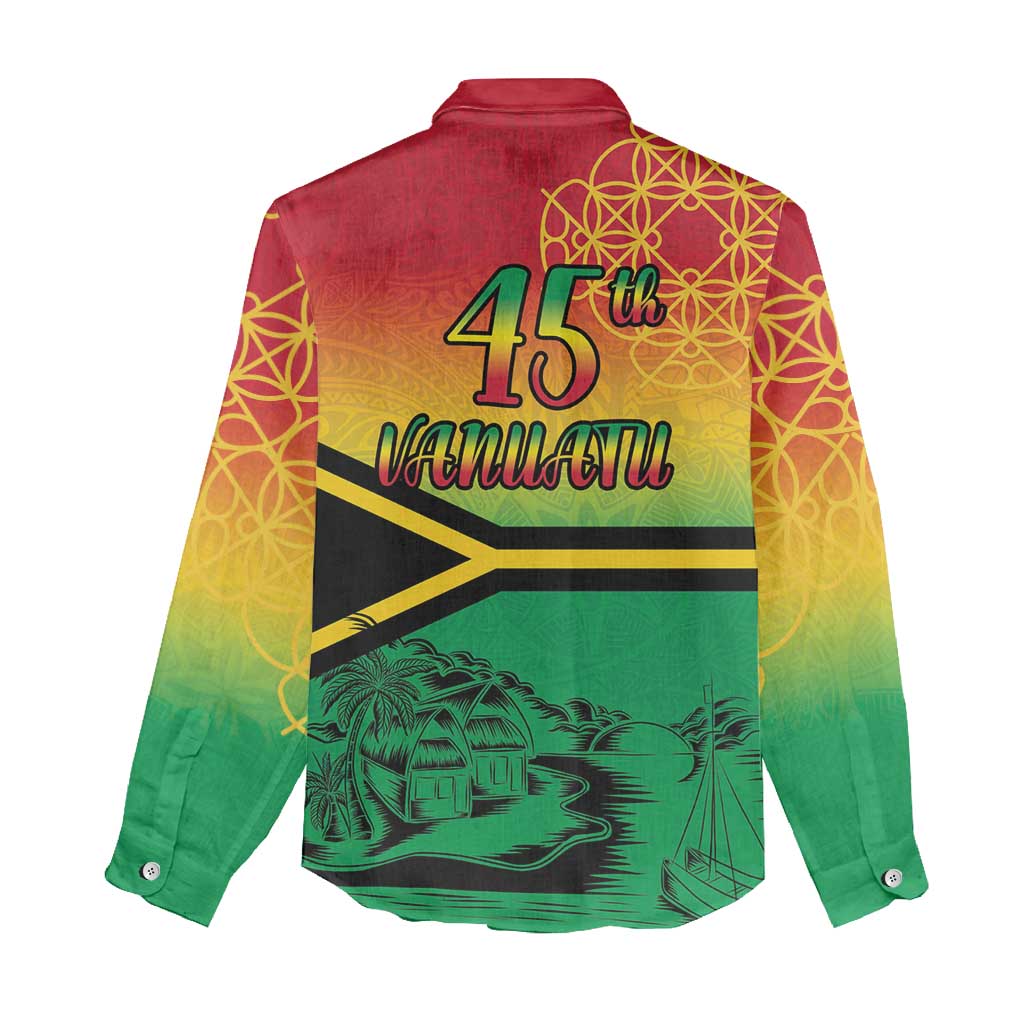 Hapi 45th Indipendens Dei Vanuatu Women Casual Shirt Yumi 1980 with Vanuatuan Beach Landscape LT9 - Polynesian Pride